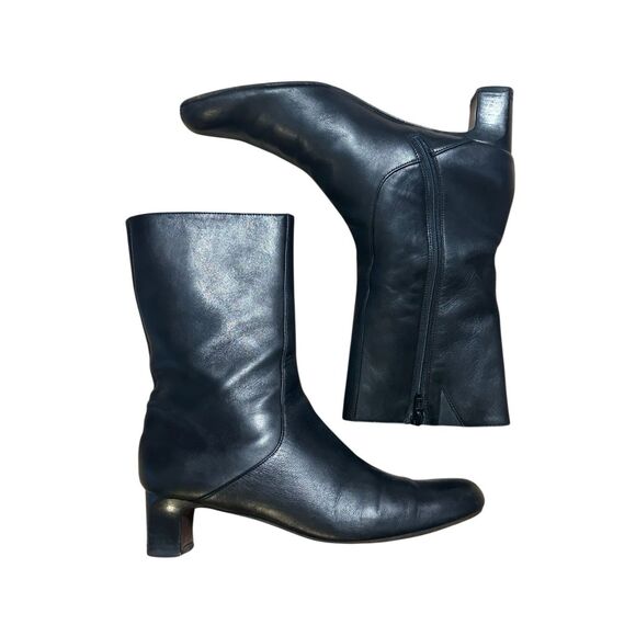 Cole Haan Women's Black Leather Mid-Calf Block Heeled Boots Size 7.5 - Picture 4 of 9